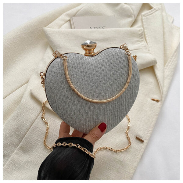 Evening Clutch Bag Women Bag Shiny Handbag Heart Shape Metal Clutches Bag Fashion Chain Shoulder Crossbody Bag Luxury Lady Purse Valentines Day Outfit - Image 8