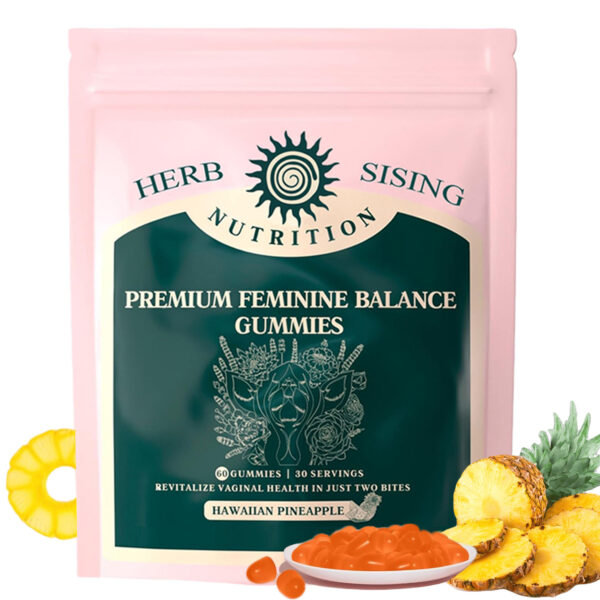 Premium Feminine Balance Gummies For Women's Vital Health, Wellness And Immune Support, Hawaiian Pineapple Flavor, Vegan, Gluten-Free & Halal, 30 Servings